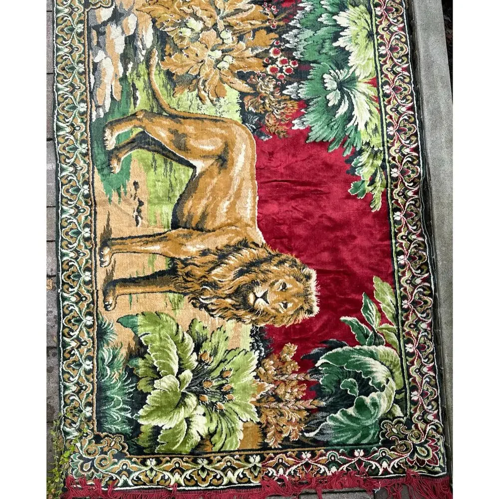 Vintage Tapestry Wall Hanging lion 1970's  boho retro decor animals 70x48”